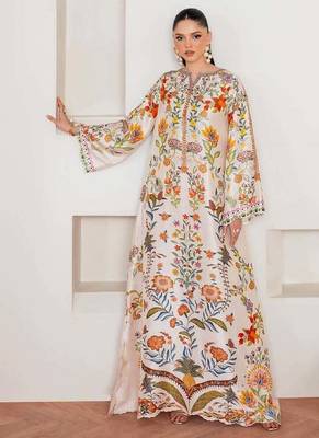 Off-white floral print crepe maxi western dress for women 1