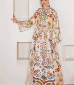 Off-white floral print crepe maxi western dress for women