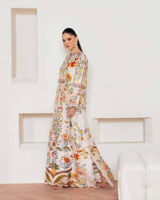 Off-white floral print crepe maxi western dress for women 2