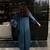 Blue floral print crepe maxi western dress for women