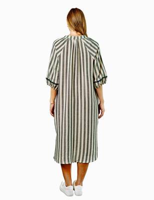 Green stripes print linen maxi western dress for women 3