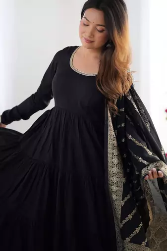  solid roman silk blend chanderi flared anarkali pant and dupatta set