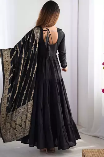  solid roman silk blend chanderi flared anarkali pant and dupatta set
