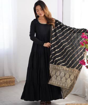  solid roman silk blend chanderi flared anarkali pant and dupatta set 5