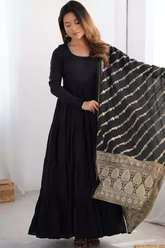  solid roman silk blend chanderi flared anarkali pant and dupatta set