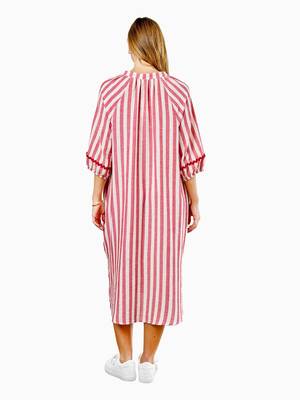Pink stripes print linen maxi western dress for women 2