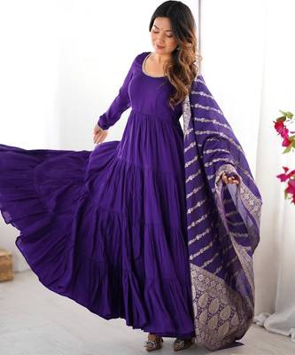  solid roman silk blend chanderi flared anarkali pant and dupatta set 2