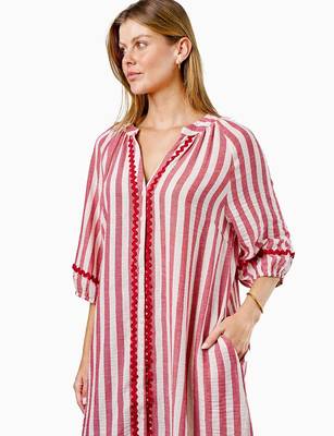 Pink stripes print linen maxi western dress for women 3