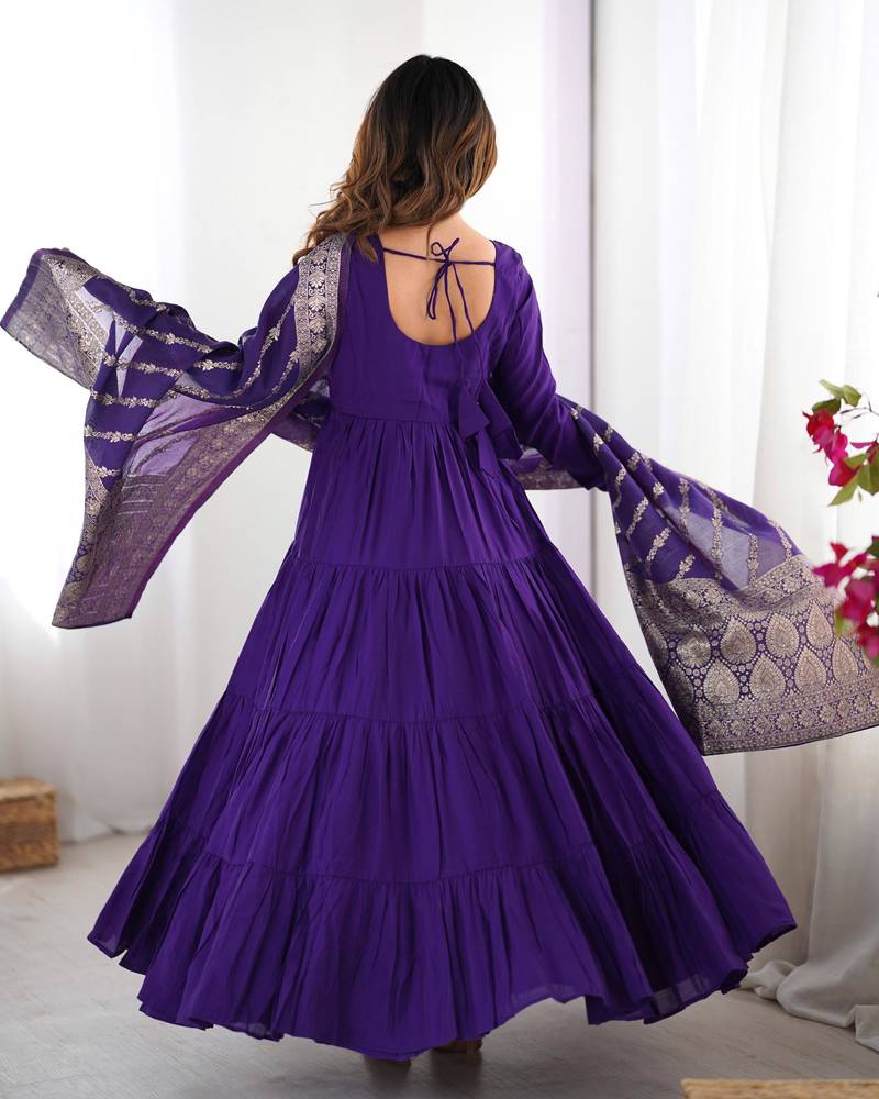  solid roman silk blend chanderi flared anarkali pant and dupatta set