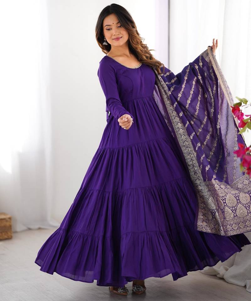  solid roman silk blend chanderi flared anarkali pant and dupatta set