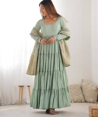  solid roman silk blend chanderi flared anarkali pant and dupatta set 1