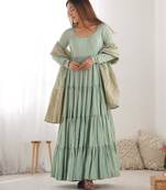  solid roman silk blend chanderi flared anarkali pant and dupatta set