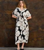 Black floral print crepe maxi western dress for women