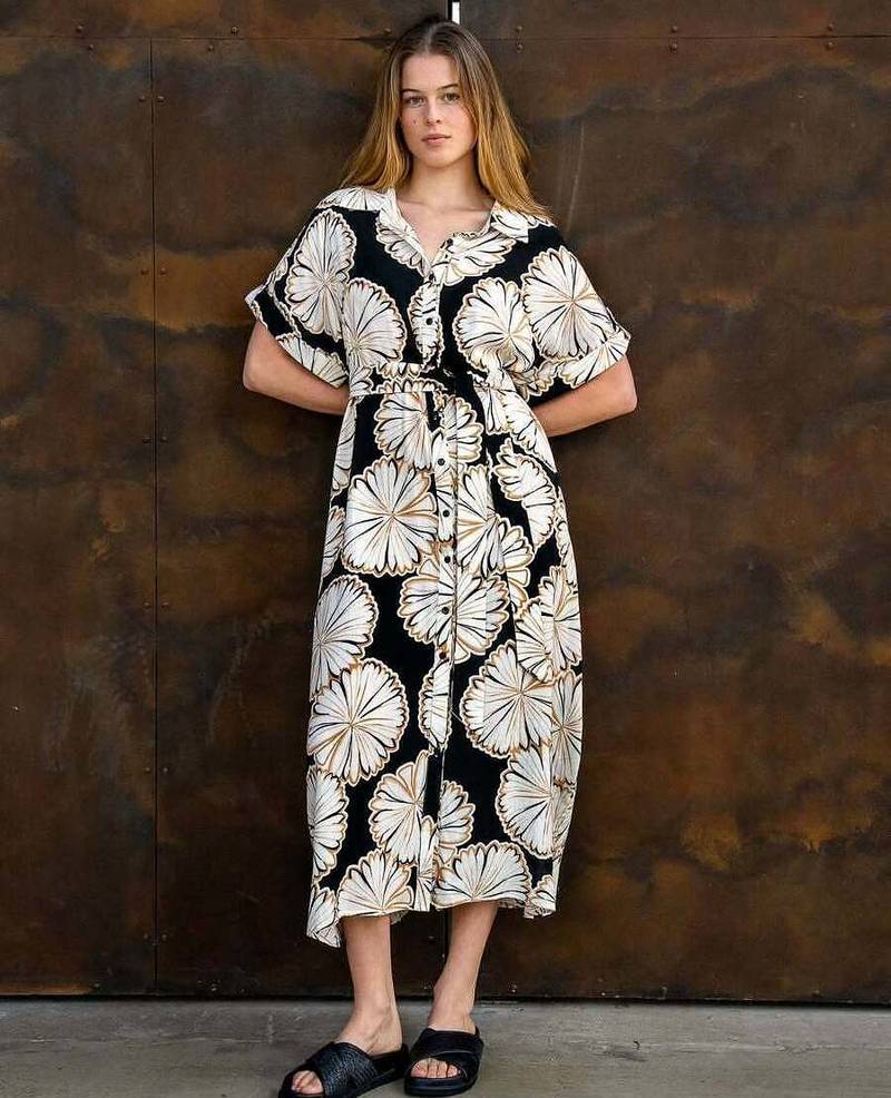 Black floral print crepe maxi western dress for women