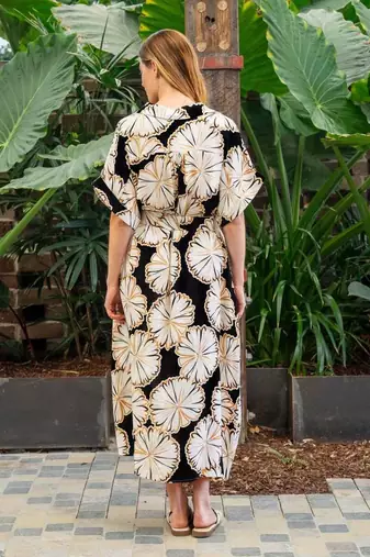 Black floral print crepe maxi western dress for women