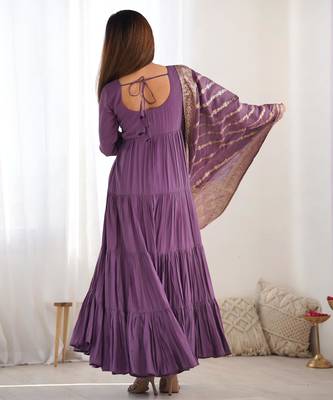  solid roman silk blend chanderi flared anarkali pant and dupatta set 3