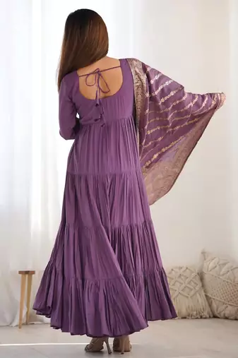  solid roman silk blend chanderi flared anarkali pant and dupatta set
