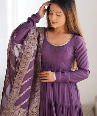  solid roman silk blend chanderi flared anarkali pant and dupatta set 4