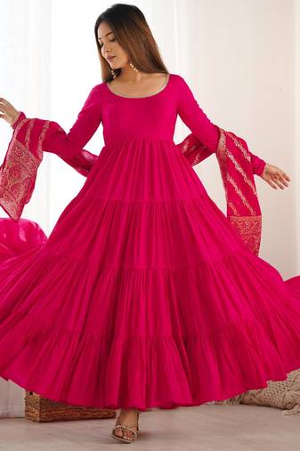  solid roman silk blend chanderi flared anarkali pant and dupatta set