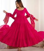  solid roman silk blend chanderi flared anarkali pant and dupatta set