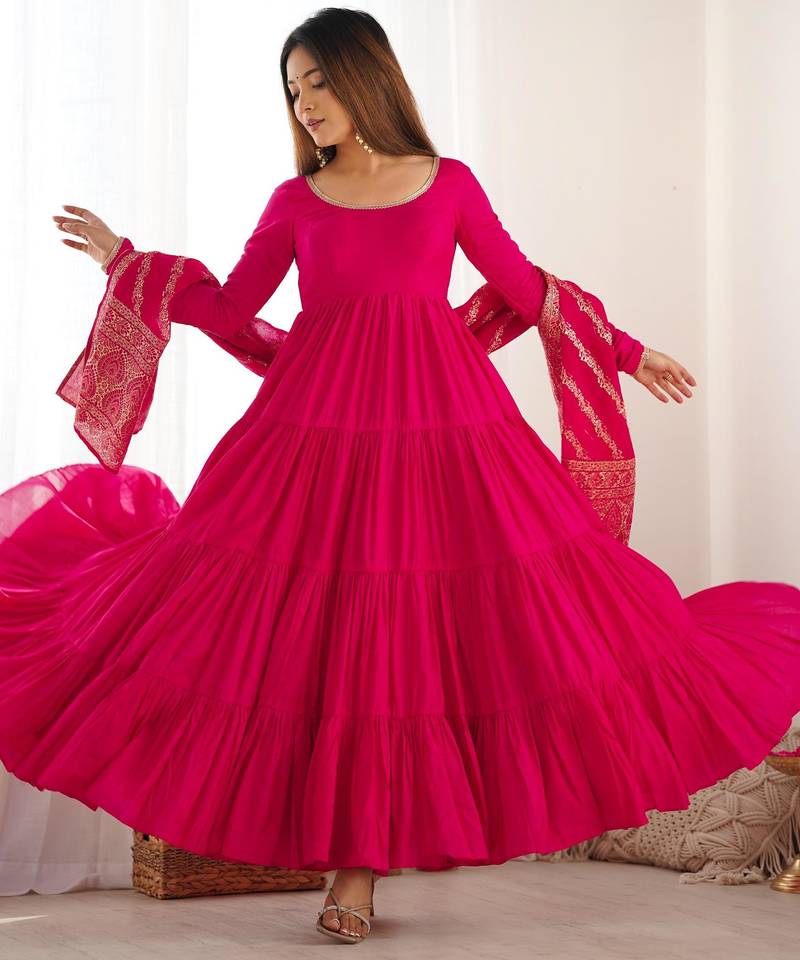  solid roman silk blend chanderi flared anarkali pant and dupatta set