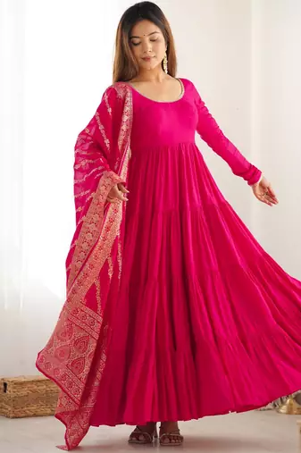  solid roman silk blend chanderi flared anarkali pant and dupatta set