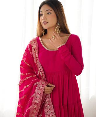  solid roman silk blend chanderi flared anarkali pant and dupatta set 4