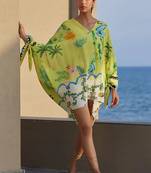 Lemon floral print linen mini western dress for women