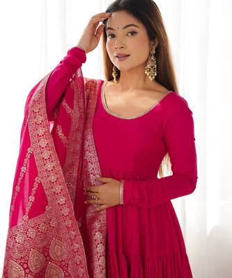  solid roman silk blend chanderi flared anarkali pant and dupatta set 5