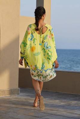 Lemon floral print linen mini western dress for women 2