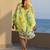 Lemon floral print linen mini western dress for women