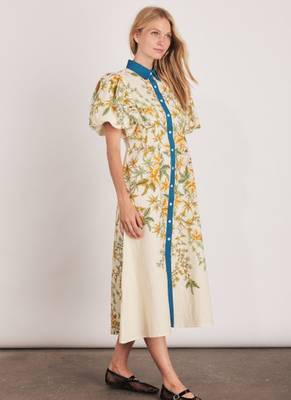 Off-white floral print linen maxi western dress for women 2