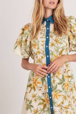 Off-white floral print linen maxi western dress for women 3