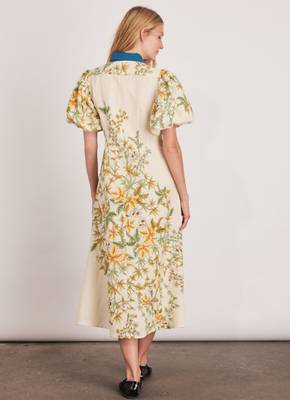 Off-white floral print linen maxi western dress for women 4