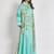Teal floral print linen maxi western dress for women