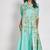 Teal floral print linen maxi western dress for women