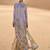 Blue floral print linen maxi western dress for women