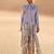 Blue floral print linen maxi western dress for women
