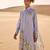 Blue floral print linen maxi western dress for women