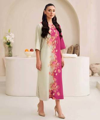 Pink floral print crepe maxi western dress for women 1