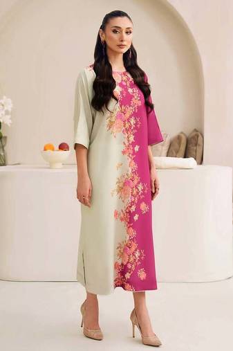 Pink floral print crepe maxi western dress for women