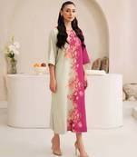 Pink floral print crepe maxi western dress for women
