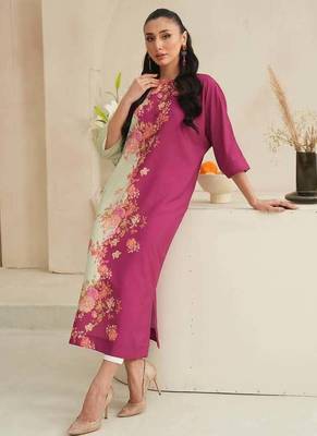 Pink floral print crepe maxi western dress for women 2