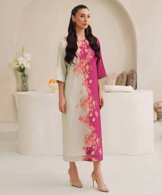 Pink floral print crepe maxi western dress for women 3
