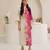 Pink floral print crepe maxi western dress for women