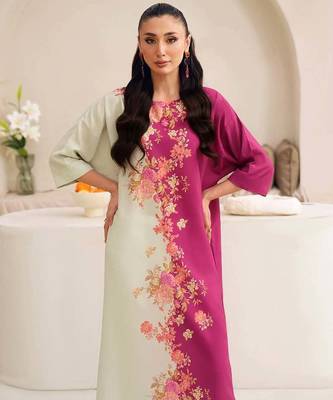 Pink floral print crepe maxi western dress for women 4