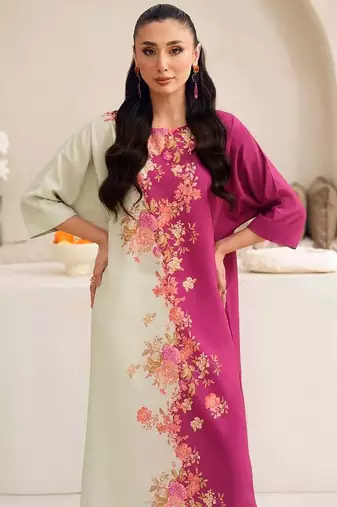 Pink floral print crepe maxi western dress for women