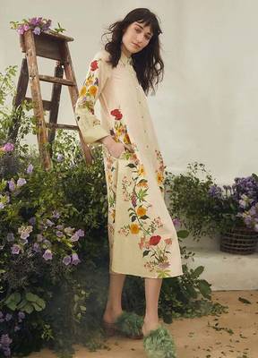 Ivory floral print linen maxi western dress for women 2