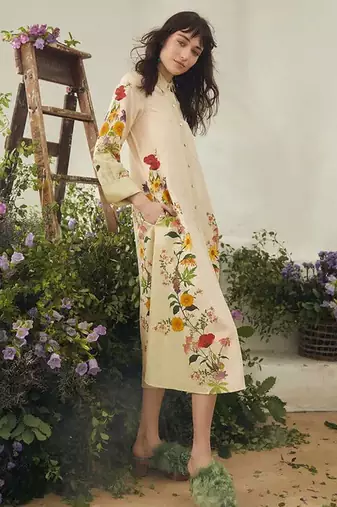 Ivory floral print linen maxi western dress for women