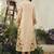 Ivory floral print linen maxi western dress for women